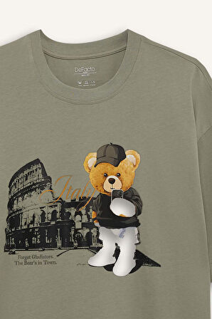 Boxy Fit Bisiklet Yaka Baskılı Kısa Kollu Tişört