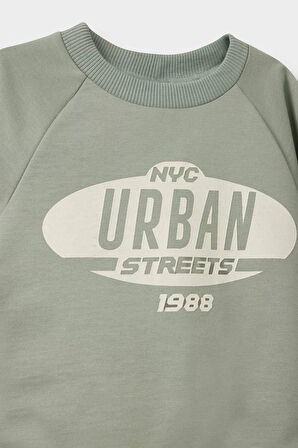 Erkek Bebek 2'li Takım Baskılı Sweatshirt Eşofman Altı