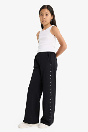 Kız Çocuk Beli Lastikli Wide Leg Geniş Bol Paça Eşofman Altı