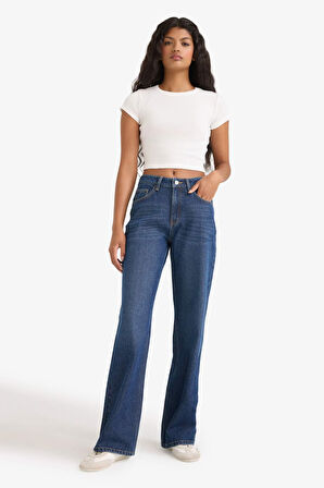 Straight Wide Yüksek Bel Düz Paça Uzun Jean Pantolon