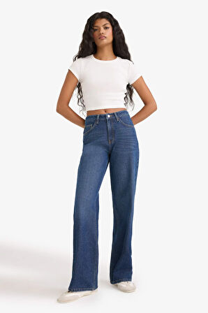 Straight Wide Yüksek Bel Düz Paça Uzun Jean Pantolon