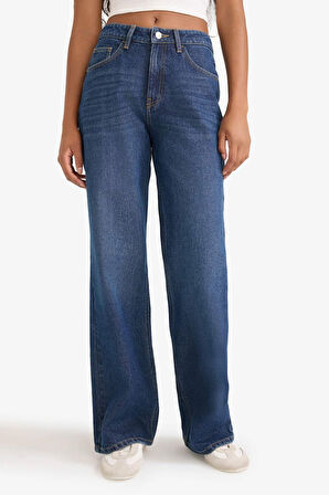 Straight Wide Yüksek Bel Düz Paça Uzun Jean Pantolon
