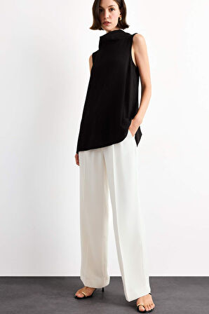 Relax Fit Balıkçı Yaka Twill Kolsuz Bluz