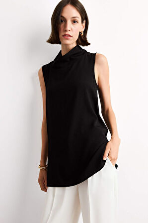 Relax Fit Balıkçı Yaka Twill Kolsuz Bluz