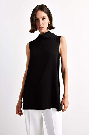 Relax Fit Balıkçı Yaka Twill Kolsuz Bluz