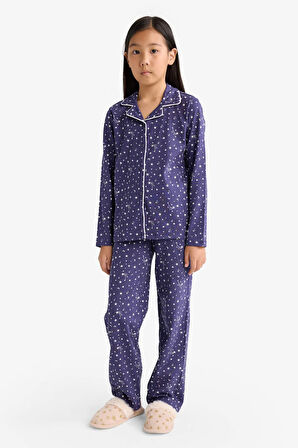 Kız Çocuk Pijama Takımı Relax Fit Desenli Uzun Kollu Üst Uzun Alt