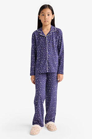 Kız Çocuk Pijama Takımı Relax Fit Desenli Uzun Kollu Üst Uzun Alt
