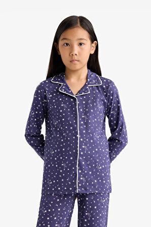 Kız Çocuk Pijama Takımı Relax Fit Desenli Uzun Kollu Üst Uzun Alt