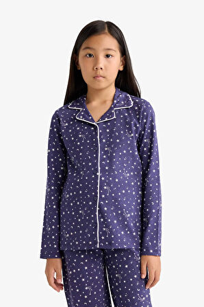 Kız Çocuk Pijama Takımı Relax Fit Desenli Uzun Kollu Üst Uzun Alt