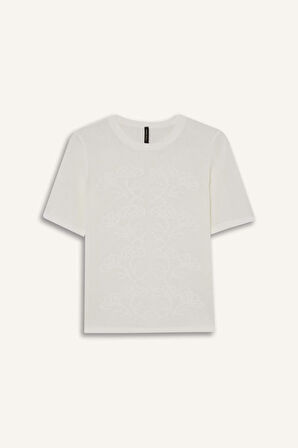 Regular Fit Bisiklet Yaka Ajurlu Kısa Kollu Kazak