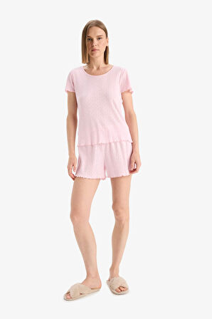 DeFacto Regular Fit Pijama Takımı Kısa Kollu Üst Esnek Belli Şort-Fall in Love E4335AX25SPPN648