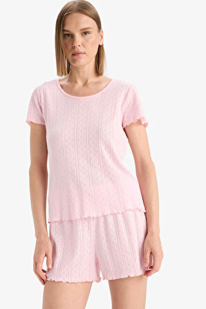 DeFacto Regular Fit Pijama Takımı Kısa Kollu Üst Esnek Belli Şort-Fall in Love E4335AX25SPPN648