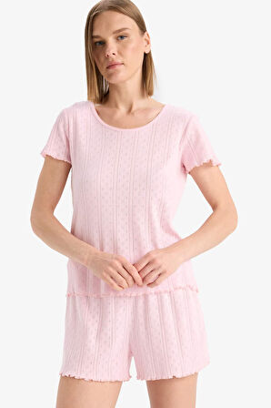 DeFacto Regular Fit Pijama Takımı Kısa Kollu Üst Esnek Belli Şort-Fall in Love E4335AX25SPPN648