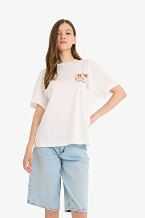 DeFacto Coool Disney Mickey & Minnie Oversize Geniş Kalıp Sırt Baskılı Kısa Kollu Tişört F5167AX25SMWT32