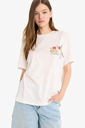 DeFacto Coool Disney Mickey & Minnie Oversize Geniş Kalıp Sırt Baskılı Kısa Kollu Tişört F5167AX25SMWT32