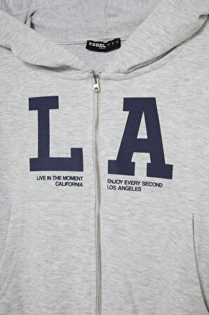 Coool Cropped Fit Kapüşonlu Baskılı Fermuarlı Sweatshirt