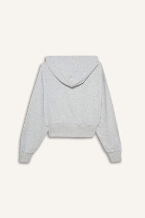 Coool Cropped Fit Kapüşonlu Baskılı Fermuarlı Sweatshirt