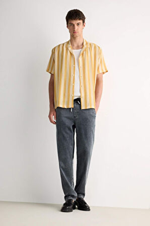 Yazlık Wide Leg Geniş Kalıp Beli Lastikli Geniş Paça Jean Kar Yıkamalı Pantolon