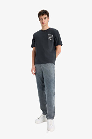 Yazlık Wide Leg Geniş Kalıp Beli Lastikli Geniş Paça Jean Kar Yıkamalı Pantolon