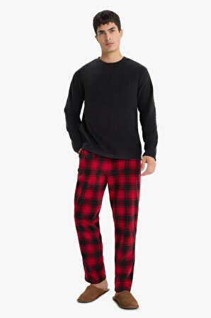Pijama Takımı Regular Fit Polar Uzun Kollu Üst Ekose Desenli Uzun Alt