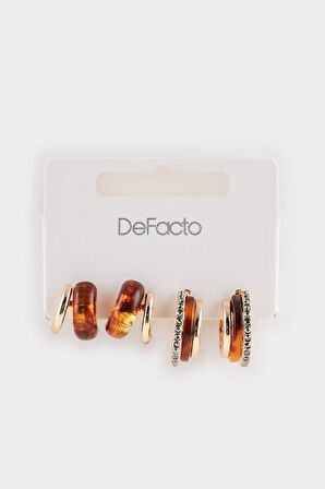 Kadın 2'li Kahverengi Taşlı Gold Küpe