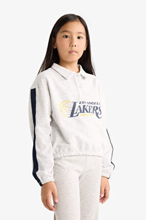 Kız Çocuk NBA Los Angeles Lakers Relax Fit Polo Yaka Sweatshirt