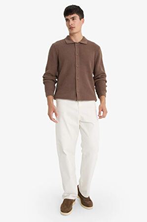 Standart Fit Polo Yaka Fermuarlı Triko Hırka 