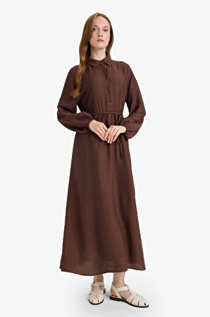 Relax Fit Hakim Yaka Uzun Kollu Elbise