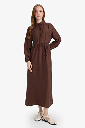 Relax Fit Hakim Yaka Uzun Kollu Elbise