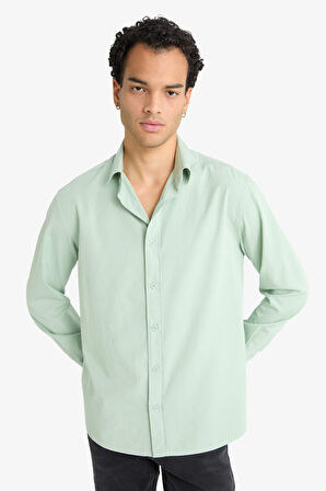 Regular Fit Polo Yaka Dokuma Uzun Kollu Gömlek