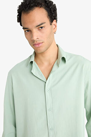 Regular Fit Polo Yaka Dokuma Uzun Kollu Gömlek