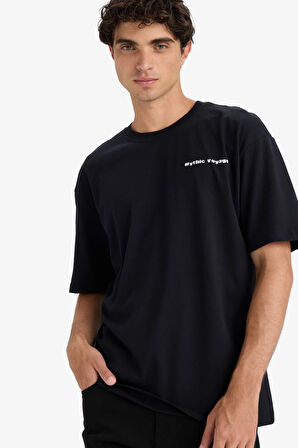 Boxy Fit Bisiklet Yaka Sırt Baskılı Kısa Kollu Tişört