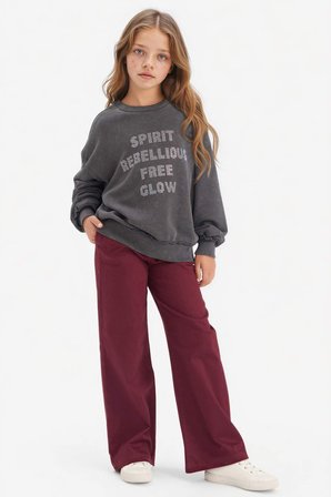 DeFacto Oversize Geniş Kalıp Bisiklet Yaka Baskılı Sweatshirt Kız Çocuk G2462A825WNAR154