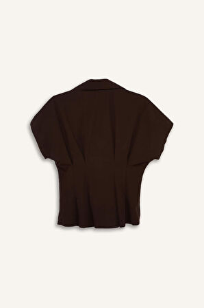 Fitted Ceket Yaka Poplin Kısa Kollu Gömlek