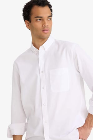 DeFacto %100 Pamuk Regular Fit Polo Yaka Oxford Basic Uzun Kollu Gömlek A8028AX26SPWT34