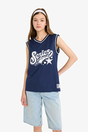 Coool Oversize Geniş Kalıp Sırt Baskılı V Yaka Forma Kumaşı Atlet