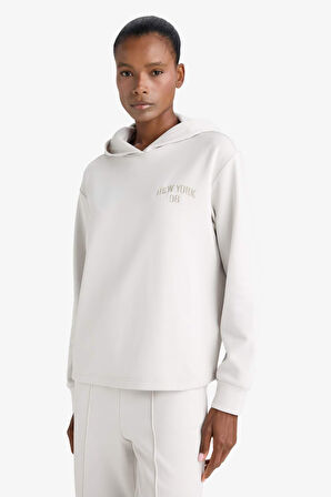 DeFactoFit Standart Fit Kapüşonlu Baskılı Skuba Dalgıç Kumaş Sporcu Sweatshirt