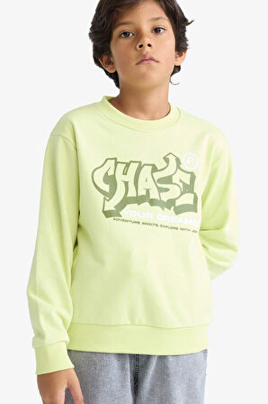 Erkek Çocuk Bisiklet Yaka Baskılı Sweatshirt