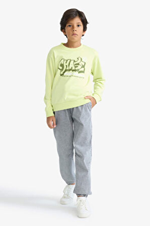 Erkek Çocuk Bisiklet Yaka Baskılı Sweatshirt