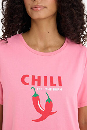 Regular Fit Bisiklet Yaka Baskılı Kısa Kollu Gecelik -Fall in Love 