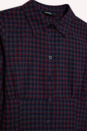 Coool Fitted Dokulu Uzun Kollu Kareli Gömlek 