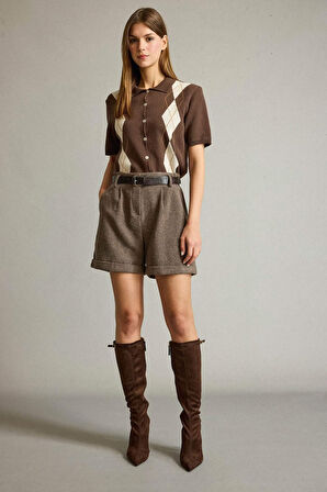 Kemerli Cepli Dokuma Şort