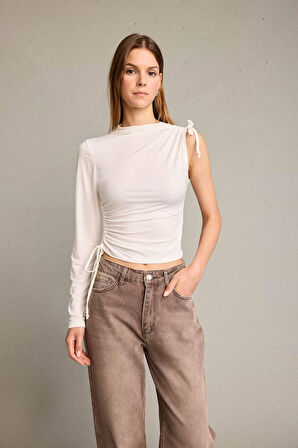 Tek Omuzlu Büzgülü Bluz