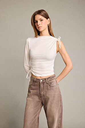 Tek Omuzlu Büzgülü Bluz