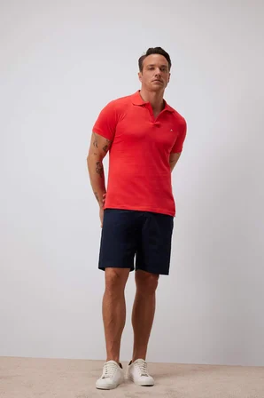DeFacto %100 Pamuk Slim Fit Dar Kesim Polo Yaka Nakışlı Kısa Kollu Tişört D7665AX25SPRD28