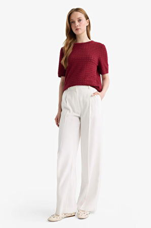 Regular Fit Bisiklet Yaka Kısa Kollu Triko Kazak 