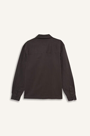 Boxy Fit Gömlek Yaka Gabardin Uzun Kollu Gömlek