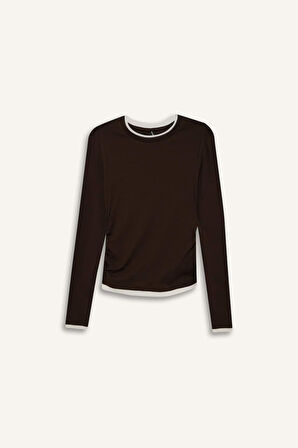 Slim Fit Dar Kesim Bisiklet Yaka Ribana Uzun Kollu Tişört