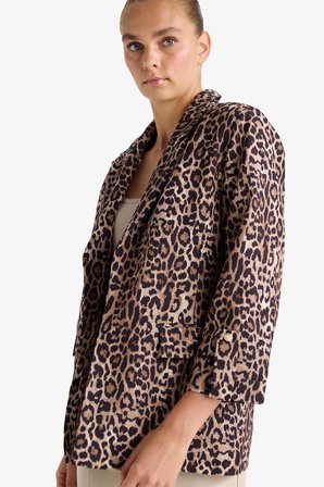 DeFacto Loose Fit Ceket Yaka Leopar Desenli Blazer Ceket E1483AX25AUBN225