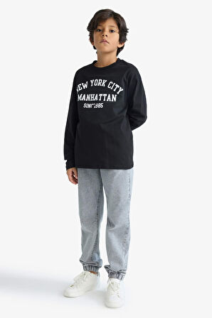 Erkek Çocuk Bisiklet Yaka Baskılı Uzun Kollu Tişört